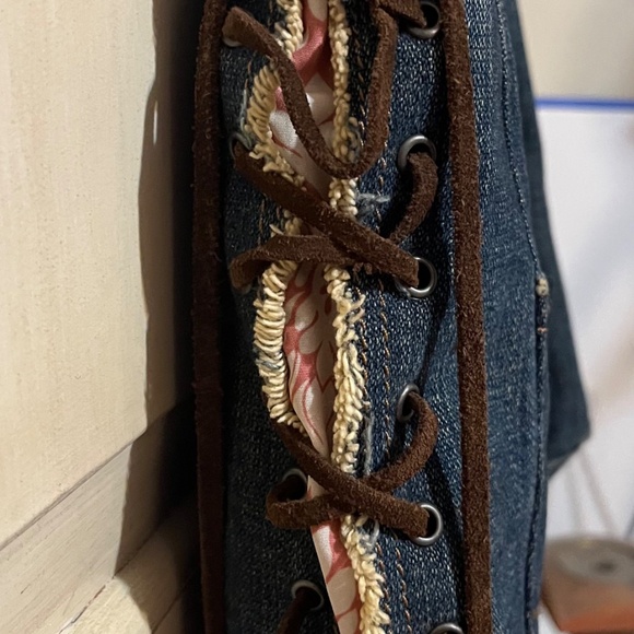 Rare Vintage Y2K Denim Guess Bag with Rhinestones and Leather Boho Details - Picture 3 of 5